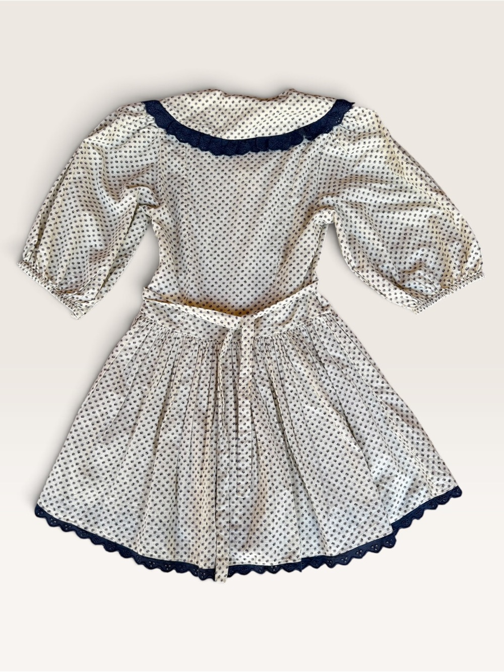 Free People Cream Polka Dot Bibbed Mini Dress with Navy Lace Trim - Picture 4 of 4